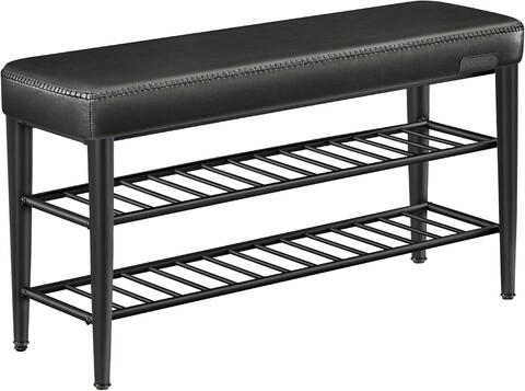 Bancheta cu pantofar Ekho, Vasagle, 100x30x50 cm, max 135 kg, otel/piele ecologica, negru