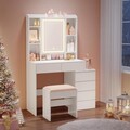 Masa de toaleta cu taburet si oglinda cu LED-uri / masuta dressing, Vasagle, 80s40s137.5 cm, MDF, alb