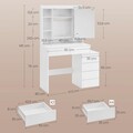 Masa de toaleta cu taburet si oglinda cu LED-uri / masuta dressing, Vasagle, 80s40s137.5 cm, MDF, alb