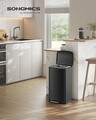 Cos de gunoi cu pedala 30 L, Songmics, Slim, inchidere soft close, 34.5x32.5x61.5 cm, otel, negru