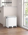 Cos de gunoi cu pedala 2 x 15 L, Songmics, inchidere soft close, igienic, etans, 41x36x47 cm, otel, alb
