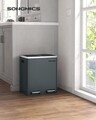 Cos de gunoi cu pedala 2 x 15 L, Songmics, inchidere soft close, igienic, etans, 41x36x47 cm, otel, antracit