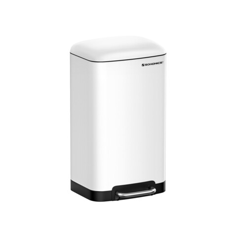 Cos de gunoi cu pedala 30 L, Songmics, Slim, inchidere soft close, 34.5x32.5x61.5 cm, otel, alb