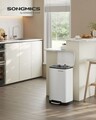 Cos de gunoi cu pedala 30 L, Songmics, Slim, inchidere soft close, 34.5x32.5x61.5 cm, otel, alb