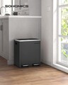 Cos de gunoi cu pedala 2 x 15 L, Songmics, inchidere soft close, igienic, etans, 41x36x47 cm, otel, negru