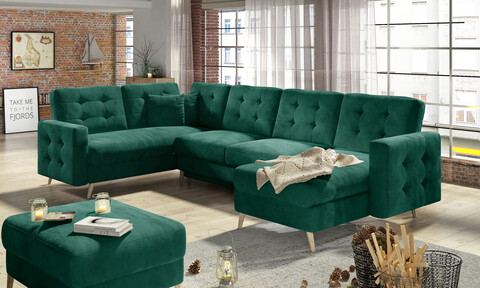 Coltar extensibil reversibil 5 locuri ELTAP, AsdU-23, Asgard, 326x202x93 cm, lemn/poliester, verde inchis