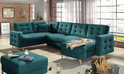 Coltar extensibil reversibil 5 locuri ELTAP, AsdU-34, Asgard, 326x202x93 cm, lemn/poliester, verde