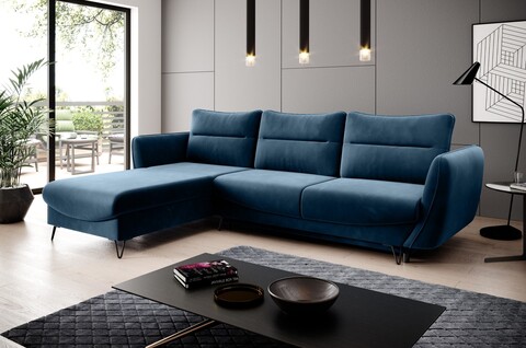 Coltar extensibil stanga 3 locuri ELTAP, LT-40LU, Silva, 276x201x100 cm, lemn/poliester, albastru inchis