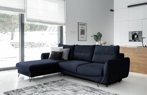 Coltar extensibil stanga 3 locuri ELTAP, LT-79MO, Silva, 276x201x100 cm, lemn/poliester, albastru inchis