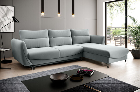 Coltar extensibil dreapta 3 locuri ELTAP, RT-100SAV, Silva, 276x201x100 cm, lemn/poliester, gri deschis