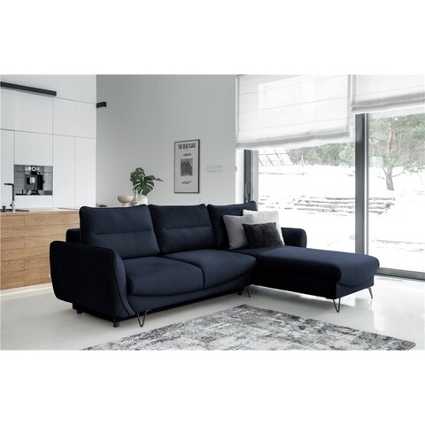 Coltar extensibil dreapta 3 locuri ELTAP, RT-79MO, Silva, 276x201x100 cm, lemn/poliester, albastru inchis