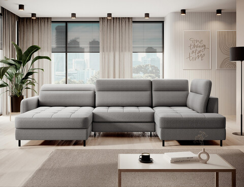 Coltar extensibil stanga 4 locuri ELTAP, LT-03MAN, Berrto, 306x165x100 cm, lemn/poliester, gri inchis