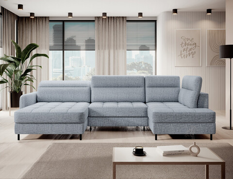 Coltar extensibil stanga 4 locuri ELTAP, LT-100AUB, Berrto, 306x165x100 cm, lemn/poliester, albastru deschis