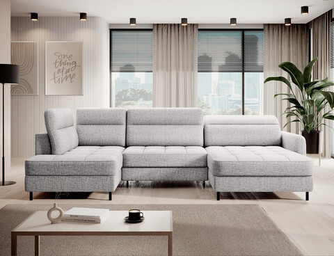 Coltar extensibil dreapta 4 locuri ELTAP, RT-03AUB, Berrto, 306x165x100 cm, lemn/poliester, gri deschis