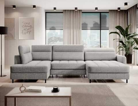 Coltar extensibil dreapta 4 locuri ELTAP, RT-04AUB, Berrto, 306x165x100 cm, lemn/poliester, gri deschis