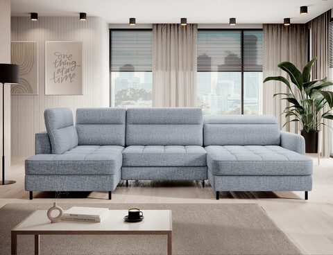 Coltar extensibil dreapta 4 locuri ELTAP, RT-100AUB, Berrto, 306x165x100 cm, lemn/poliester, albastru deschis