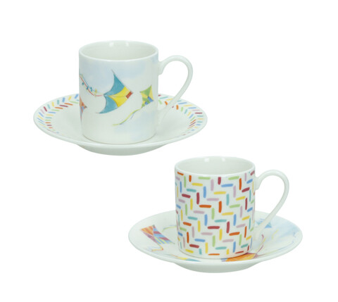 Set 2 cesti cu farfurie pentru cafea, Aria, Brandani, D11x6 cm, portelan New Bone China