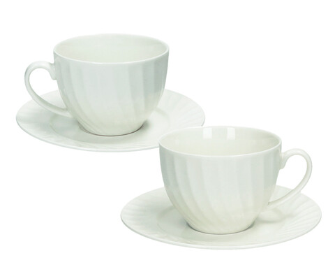 Set 2 cesti cu farfurie pentru ceai, Canete, Brandani, 15.5x8 cm, portelan New Bone China