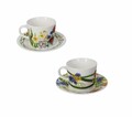 Set 2 cesti cu farfurie pentru cafea, Fiori Di Campo, Brandani, D11x6 cm, 50 ml, portelan New Bone China