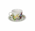 Set 2 cesti cu farfurie pentru cafea, Fiori Di Campo, Brandani, D11x6 cm, 50 ml, portelan New Bone China