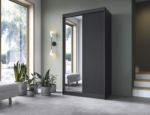 Dulap pentru haine cu oglinda ELTAP, Prescco II, 120x60x220 cm, MDF/ABS, negru