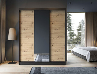 180x60x220 cm, Negru/Stejar