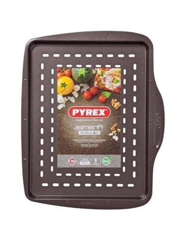 Tava de copt pizza, Pyrex, Asimetria, 29 x 37 cm, otel carbon/metal antiaderent