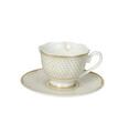 Set 2 cesti cu farfurie pentru cafea, Golden Eye v1, Brandani, D11.5x6 cm, portelan New Bone China