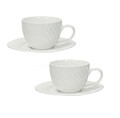 Set 2 cesti cu farfurie pentru cafea, Optical, Brandani, D12.5x5.5 cm, portelan New Bone China
