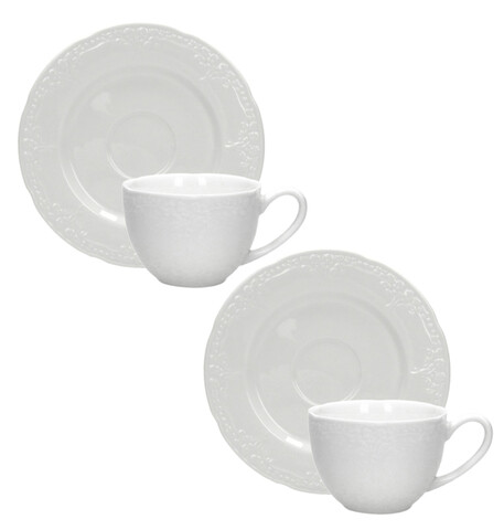 Set 2 cesti cu farfurie pentru cafea, Ricordi, Brandani, D12.5x5.5 cm, portelan New Bone China