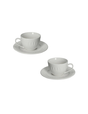 Set 2 cesti cu farfurie pentru ceai, Senzatempo, Brandani, D16x7 cm, portelan New Bone China