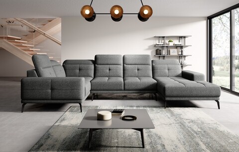 Coltar stanga 6 locuri ELTAP, LT-04FL, Neviro, 350x201x77 cm, lemn/poliester, gri