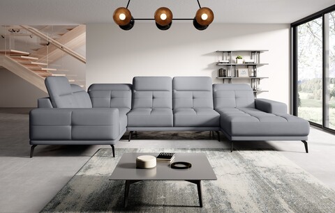 Coltar stanga 6 locuri ELTAP, LT-04PO, Neviro, 350x201x77 cm, lemn/poliester, gri deschis