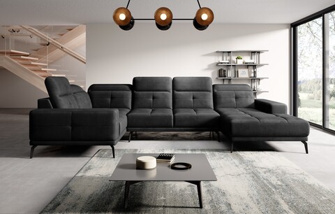 Coltar stanga 6 locuri ELTAP, LT-06NU, Neviro, 350x201x77 cm, lemn/poliester, gri inchis