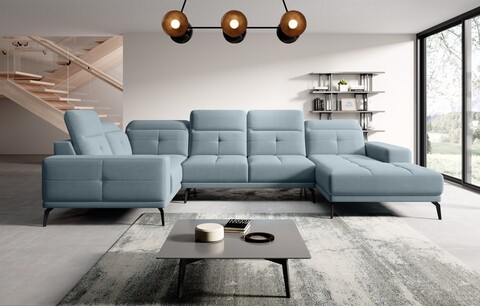 Coltar stanga 6 locuri ELTAP, LT-100SAV, Neviro, 350x201x77 cm, lemn/poliester, albastru deschis