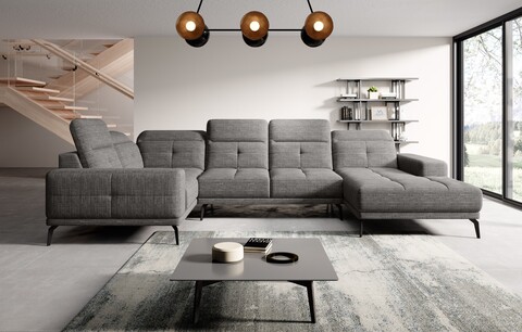 Coltar stanga 6 locuri ELTAP, LT-130MAR, Neviro, 350x201x77 cm, lemn/poliester, gri