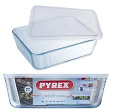 Vas dreptunghiular cu capac, Pyrex, Cook Freez, 19 x 25 cm, sticla termorezistenta