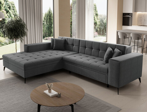 Coltar extensibil stanga 4 locuri ELTAP, Sol-08, Solange, 292x196x84 cm, lemn/poliester, gri