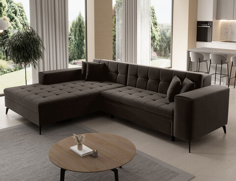 Coltar extensibil stanga 4 locuri ELTAP, Sol-16, Solange, 292x196x84 cm, lemn/poliester, maro inchis