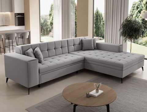 Coltar extensibil dreapta 4 locuri ELTAP, Sol-30, Solange, 292x196x84 cm, lemn/poliester, gri deschis