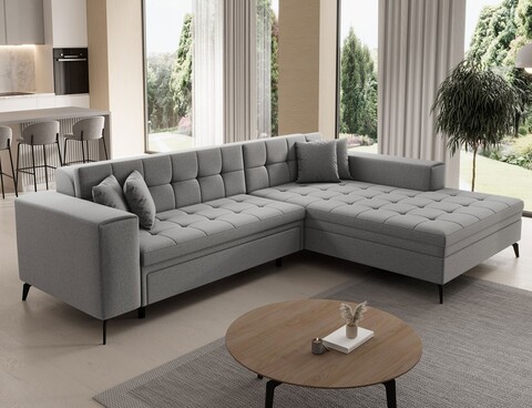 Coltar extensibil dreapta 4 locuri ELTAP, Sol-31, Solange, 292x196x84 cm, lemn/poliester, gri deschis