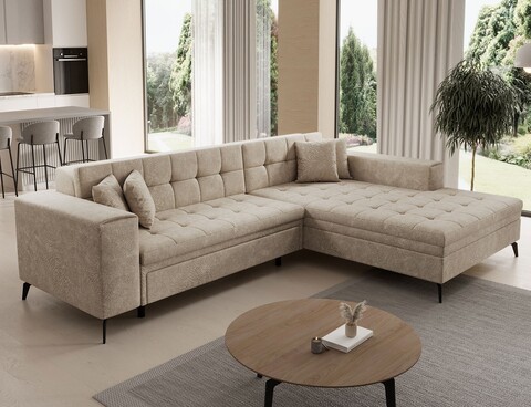 Coltar extensibil dreapta 4 locuri ELTAP, Sol-34, Solange, 292x196x84 cm, lemn/poliester, bej deschis