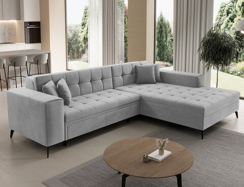 Coltar extensibil dreapta 4 locuri ELTAP, Sol-41, Solange, 292x196x84 cm, lemn/poliester, gri deschis