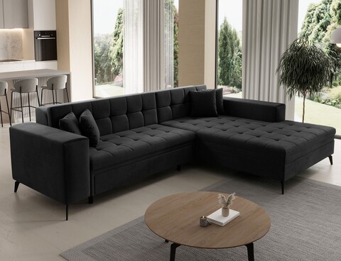 Coltar extensibil dreapta 4 locuri ELTAP, Sol-42, Solange, 292x196x84 cm, lemn/poliester, gri inchis