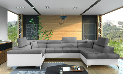 Coltar extensibil dreapta 6 locuri ELTAP, Th-07, Thiago, 342x208x88 cm, lemn/poliester, gri inchis/alb