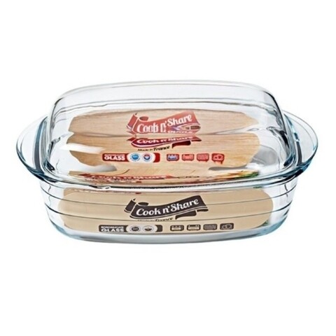 Vas dreptunghiular cu capac, Pyrex, Cook N'Share, 3 L + 1.5 L, sticla termorezistenta