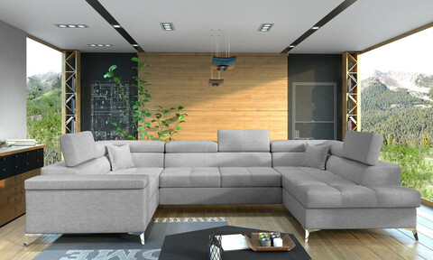 Coltar extensibil dreapta 6 locuri ELTAP, Th-11, Thiago, 342x208x88 cm, lemn/poliester, gri deschis