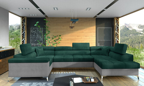 Coltar extensibil dreapta 6 locuri ELTAP, Th-16, Thiago, 342x208x88 cm, lemn/poliester, verde inchis/gri deschis