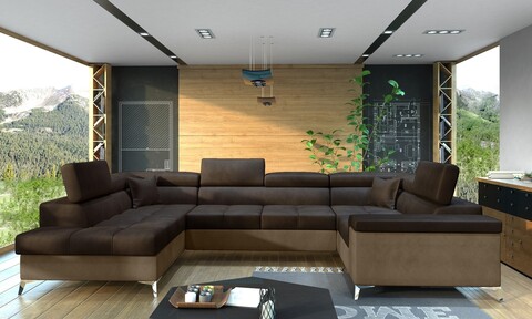 Coltar extensibil stanga 6 locuri ELTAP, Th-36, Thiago, 342x208x88 cm, lemn/poliester, maro inchis/maro deschis