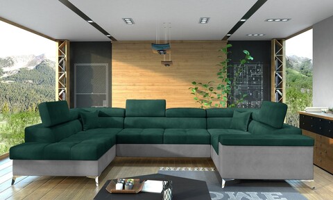 Coltar extensibil stanga 6 locuri ELTAP, Th-38, Thiago, 342x208x88 cm, lemn/poliester, verde inchis/gri deschis